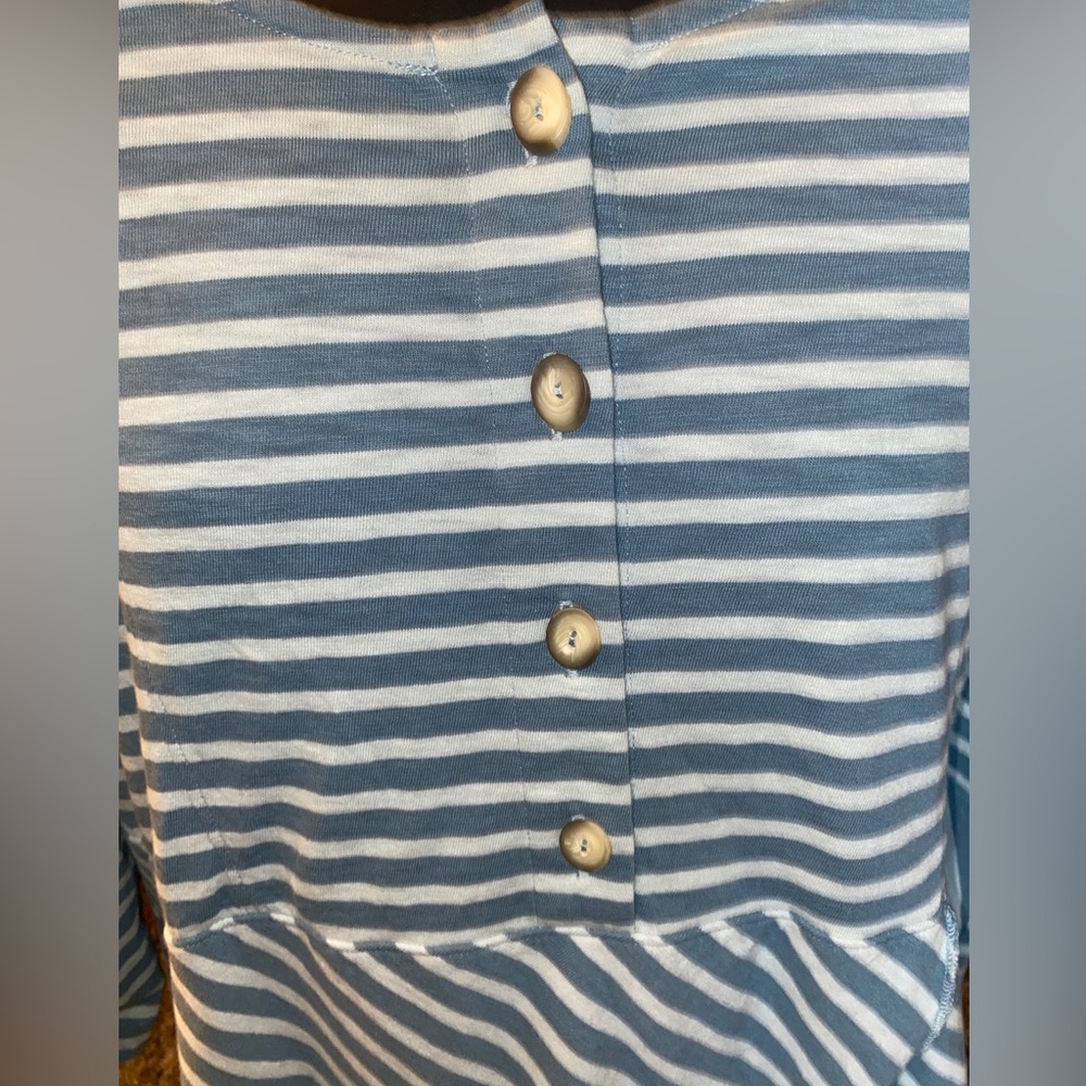 Soft Surroundings Size XS Large Tunic 3/4 Sleeve Blue Striped Shirt - Picture 2 of 6